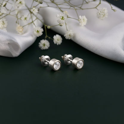Silver Zircon Bezel Stud Earrings