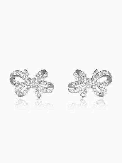 Silver Zircon Floral Knot Earrings