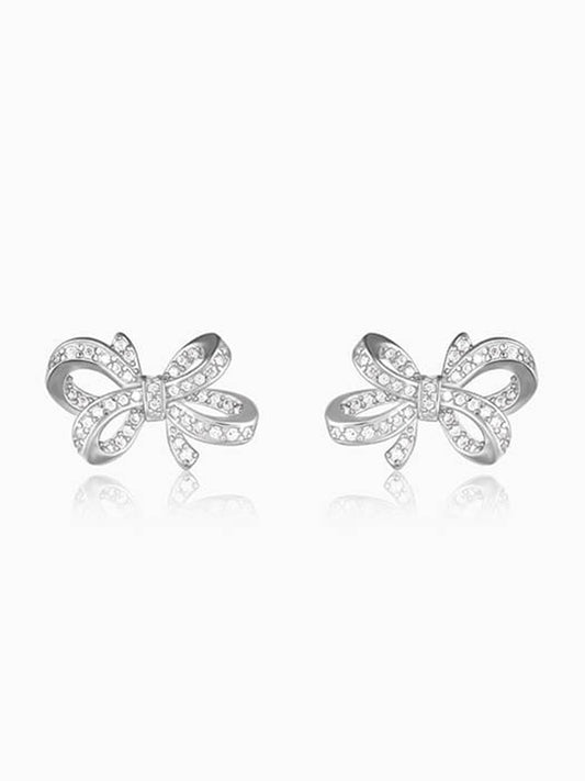 Silver Zircon Floral Knot Earrings