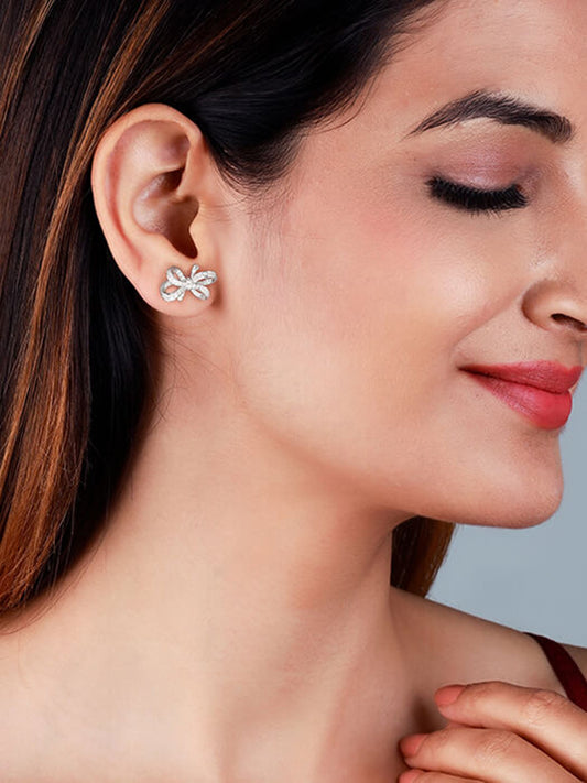 Silver Zircon Floral Knot Earrings