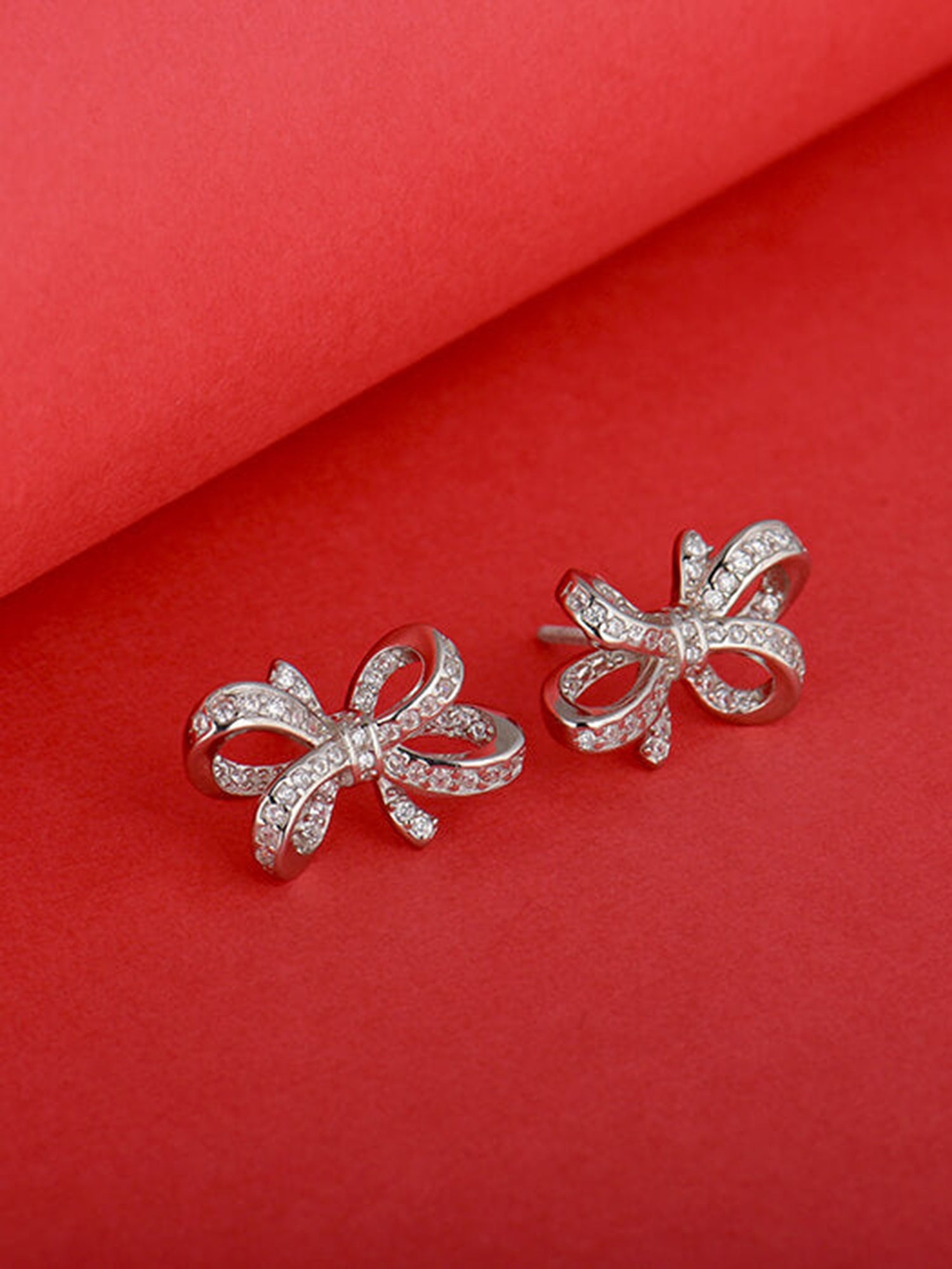 Silver Zircon Floral Knot Earrings