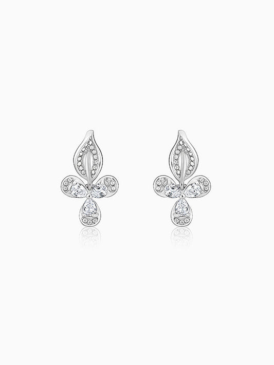 Silver Iris Flower Earrings
