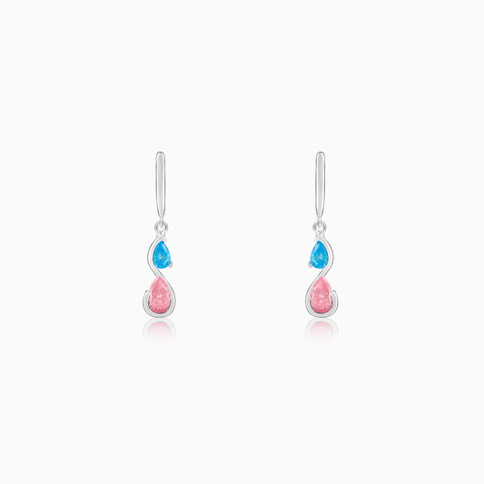Silver Blue and Pink Stone Earrings