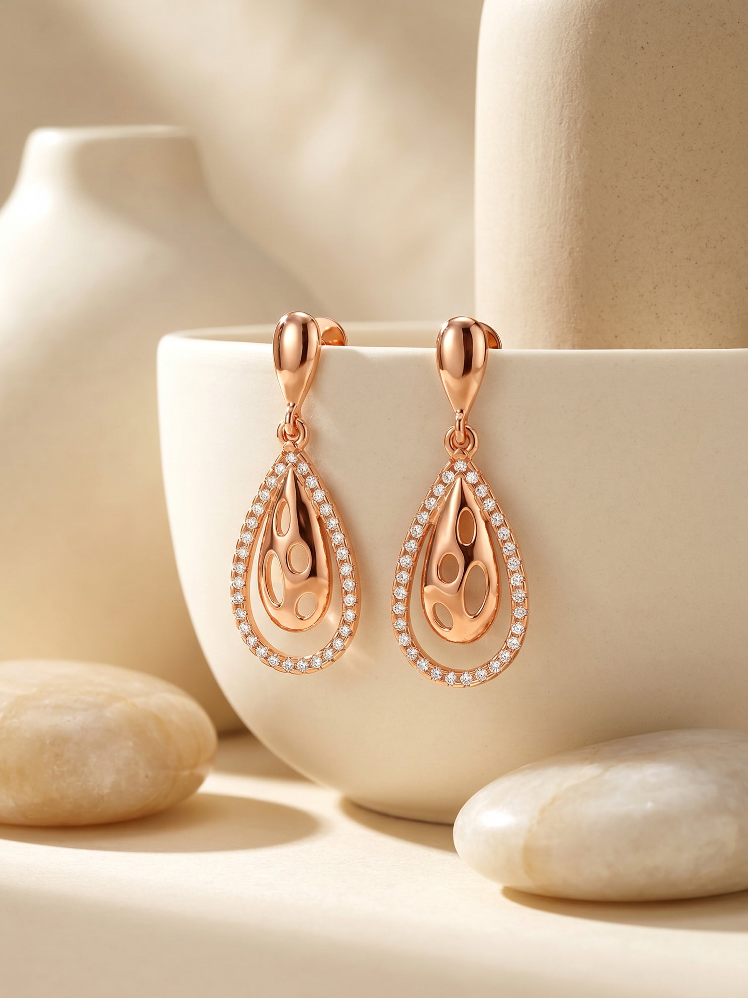 Rose Gold Intricate Teardrop Earrings