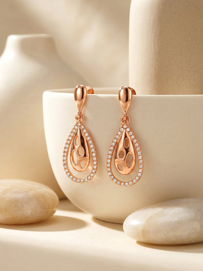 Rose Gold Intricate Teardrop Earrings