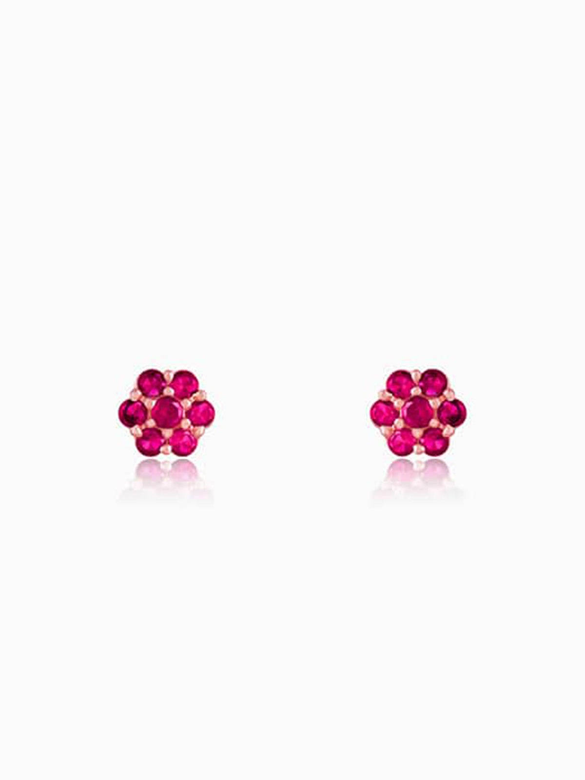 Rose Gold Magenta Flower Stud Earrings