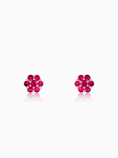 Rose Gold Magenta Flower Stud Earrings