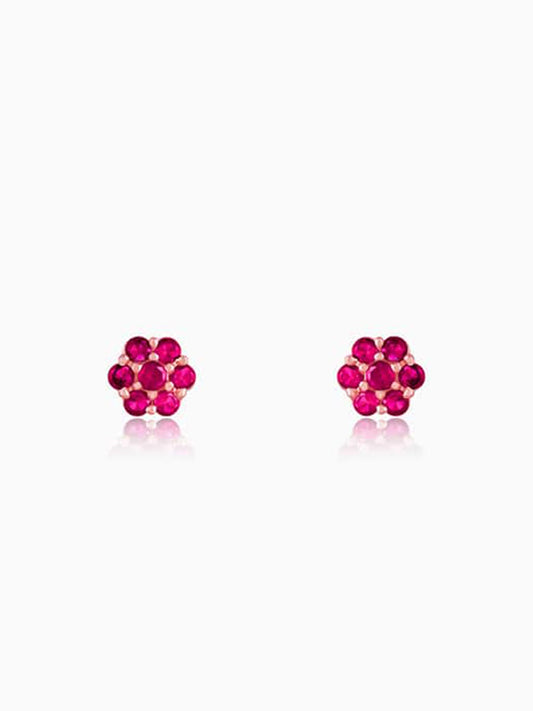 Rose Gold Magenta Flower Stud Earrings