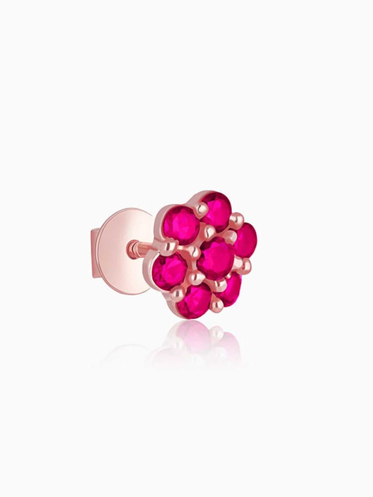 Rose Gold Magenta Flower Stud Earrings