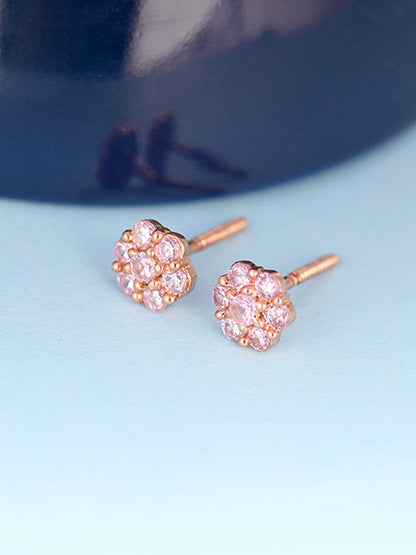 Rose Gold Baby Pink Big Flower Stud Earrings