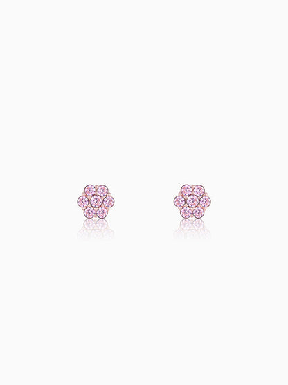 Rose Gold Baby Pink Flower Stud Earrings