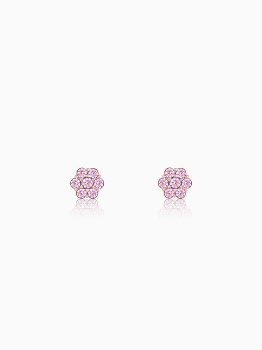 Rose Gold Baby Pink Flower Stud Earrings