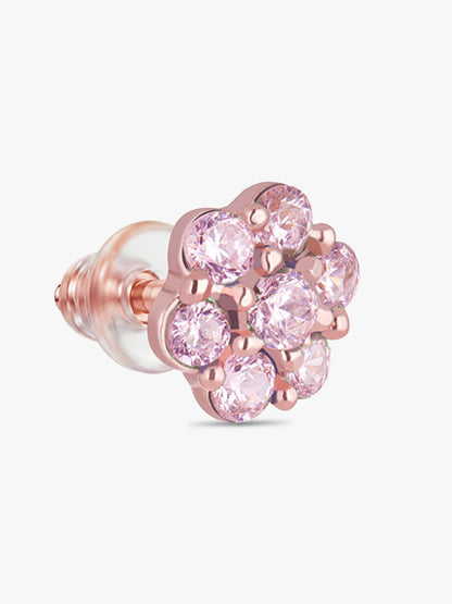 Rose Gold Baby Pink Flower Stud Earrings