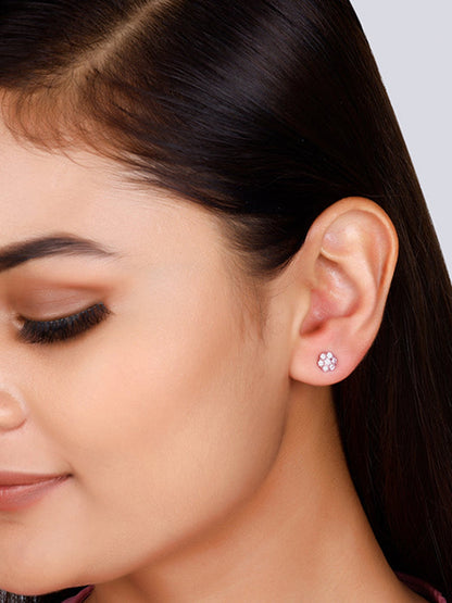 Rose Gold Baby Pink Flower Stud Earrings
