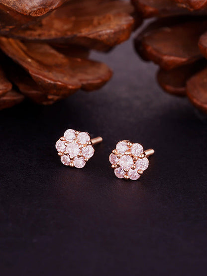 Rose Gold Baby Pink Flower Stud Earrings