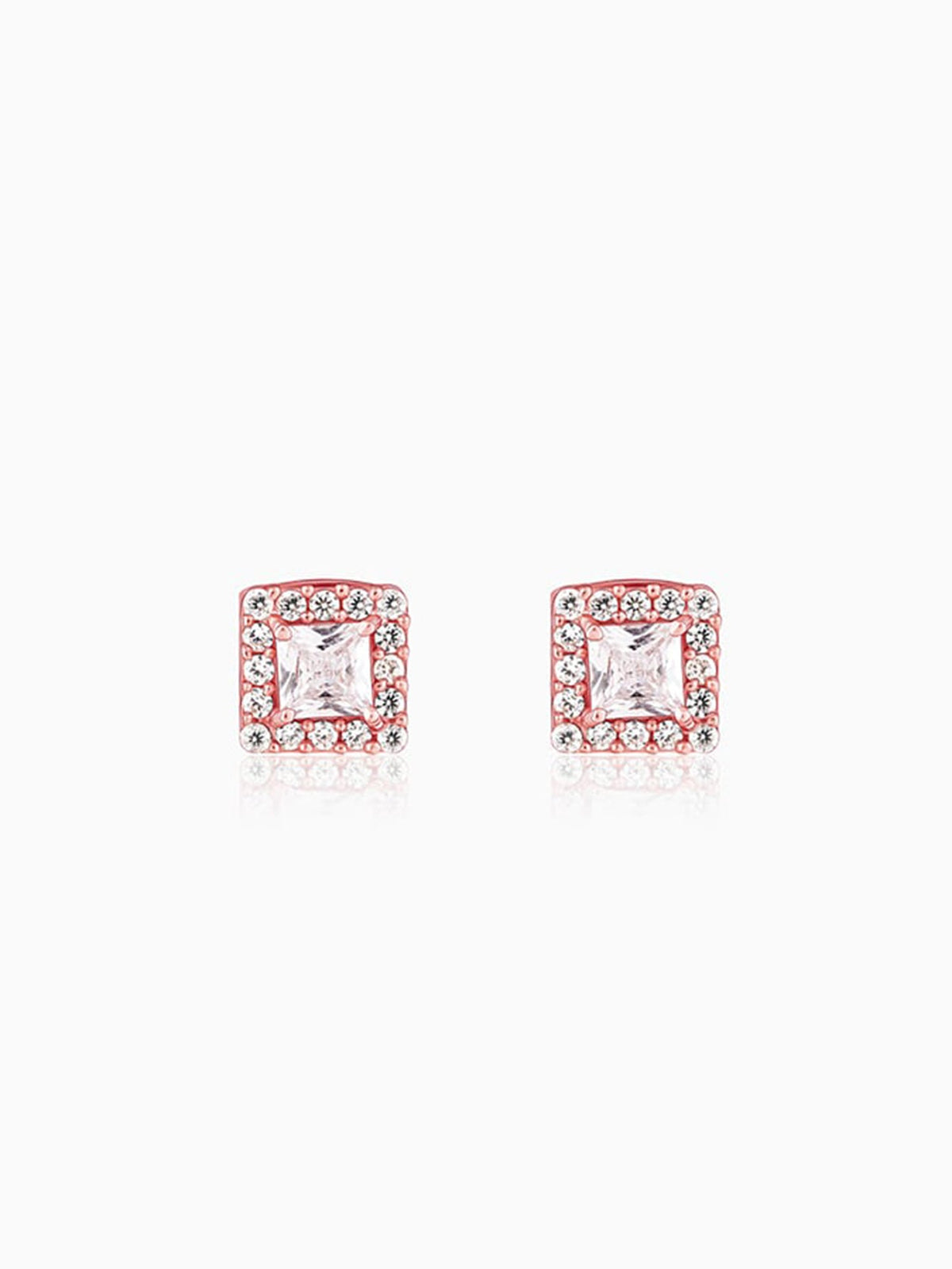 Rose Gold Zircon Square Halo Earrings