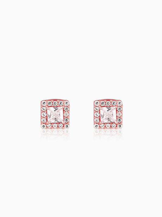 Rose Gold Zircon Square Halo Earrings