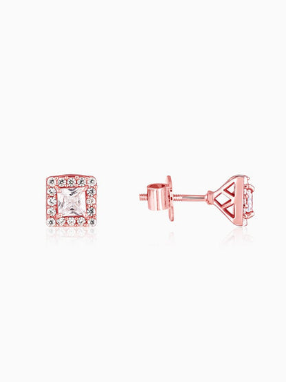 Rose Gold Zircon Square Halo Earrings