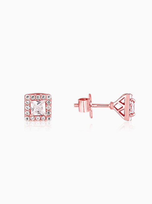 Rose Gold Zircon Square Halo Earrings