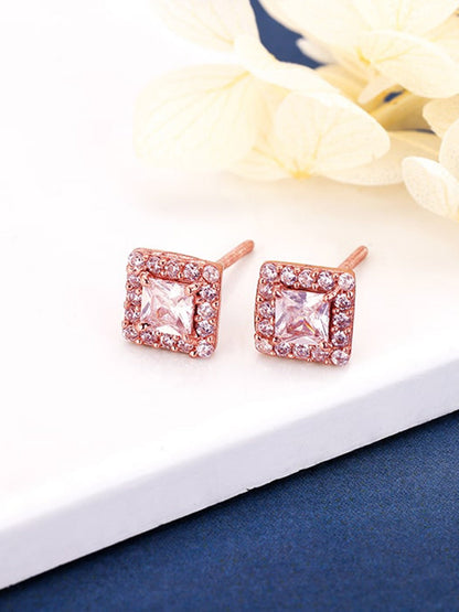 Rose Gold Zircon Square Halo Earrings