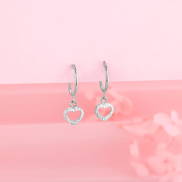 Silver Small Heart Drop Earrings