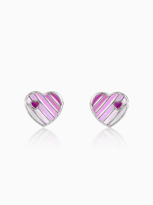 Silver Purple Heart Kids Earrings (4-12 yrs)
