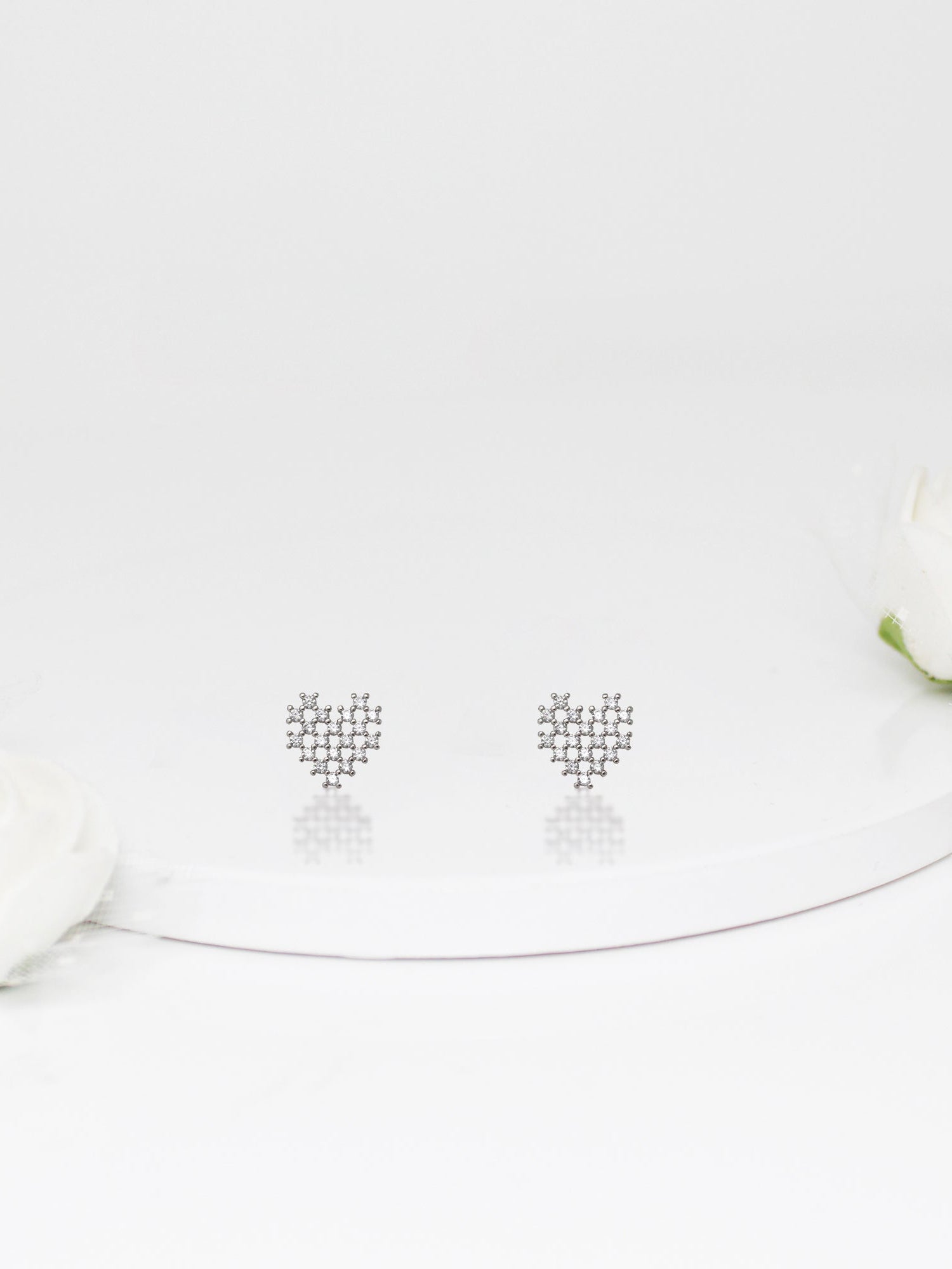 Silver Zircon Mini Heart Studs
