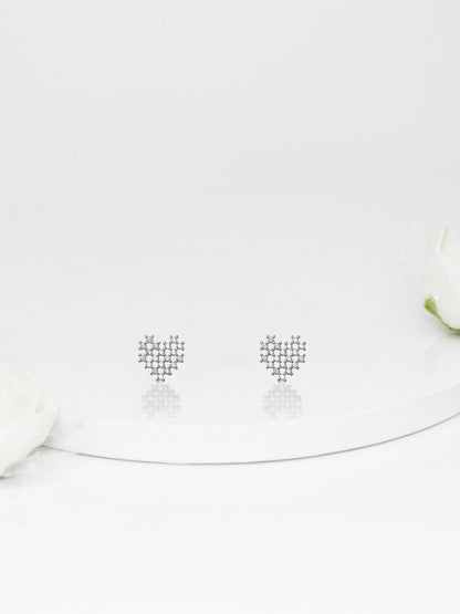 Silver Zircon Mini Heart Studs