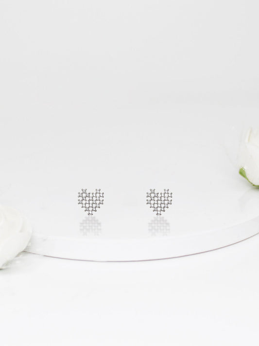 Silver Zircon Mini Heart Studs