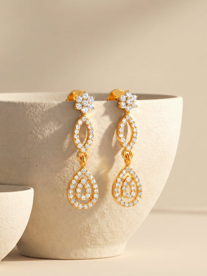 Golden Zircon Shine Elegant Earrings
