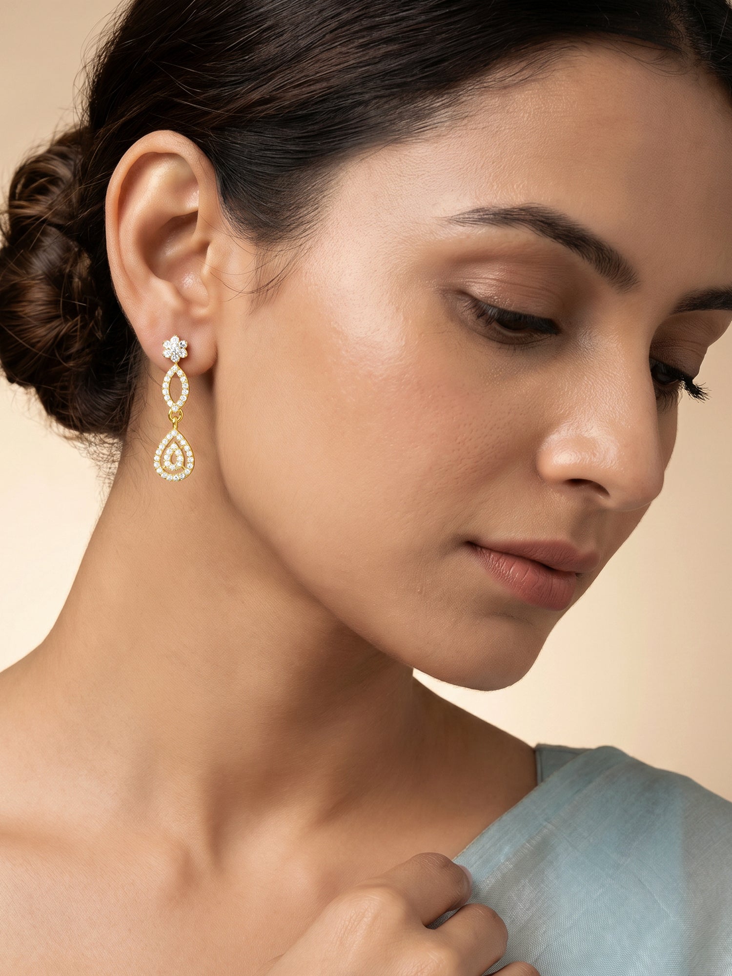 Golden Zircon Shine Elegant Earrings