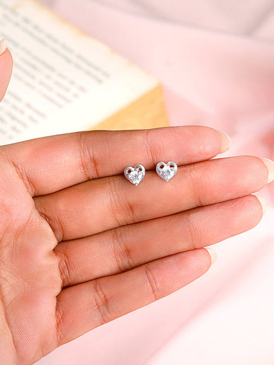 Silver Zircon Small Heart Studs