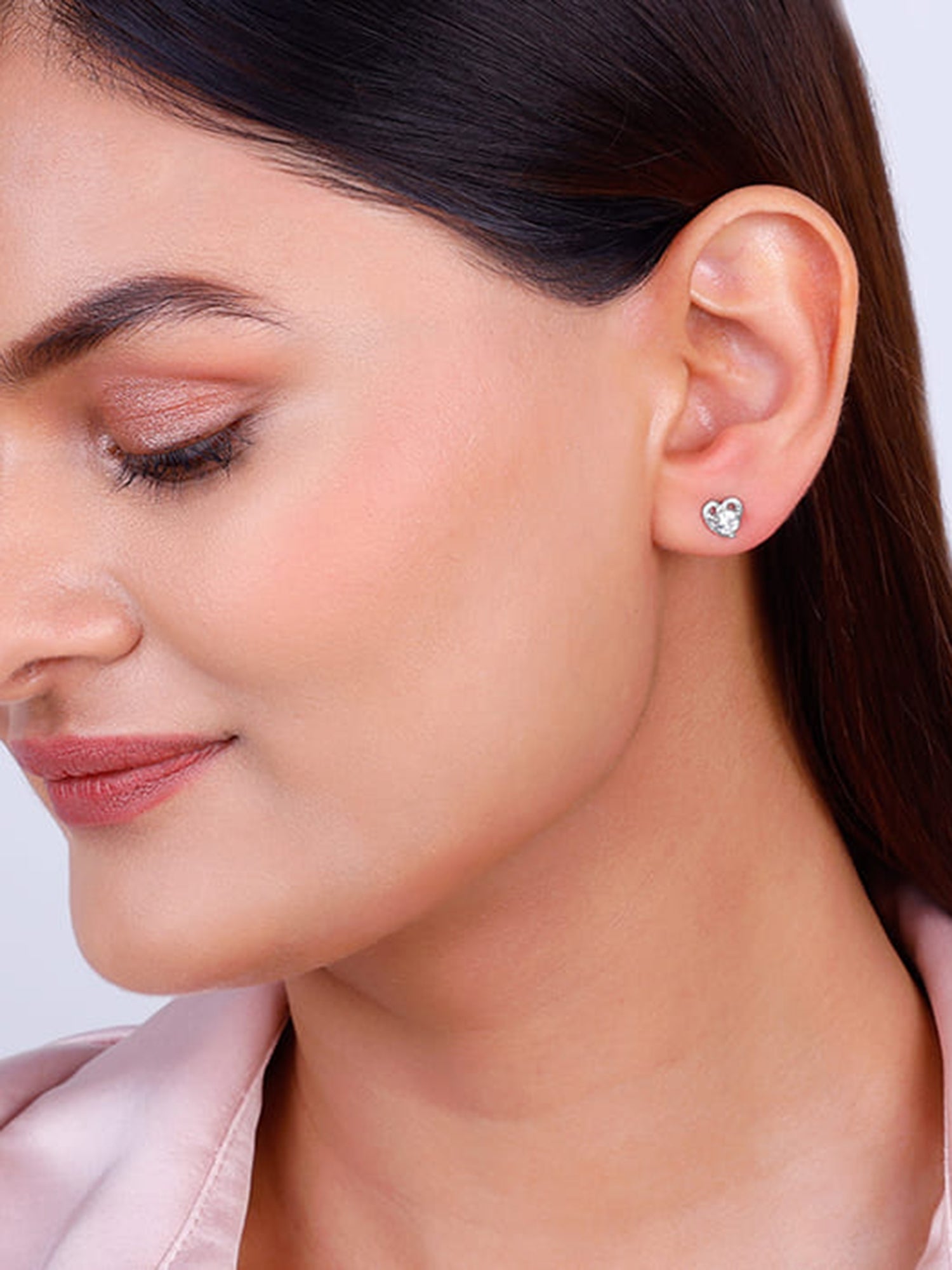 Silver Zircon Small Heart Studs