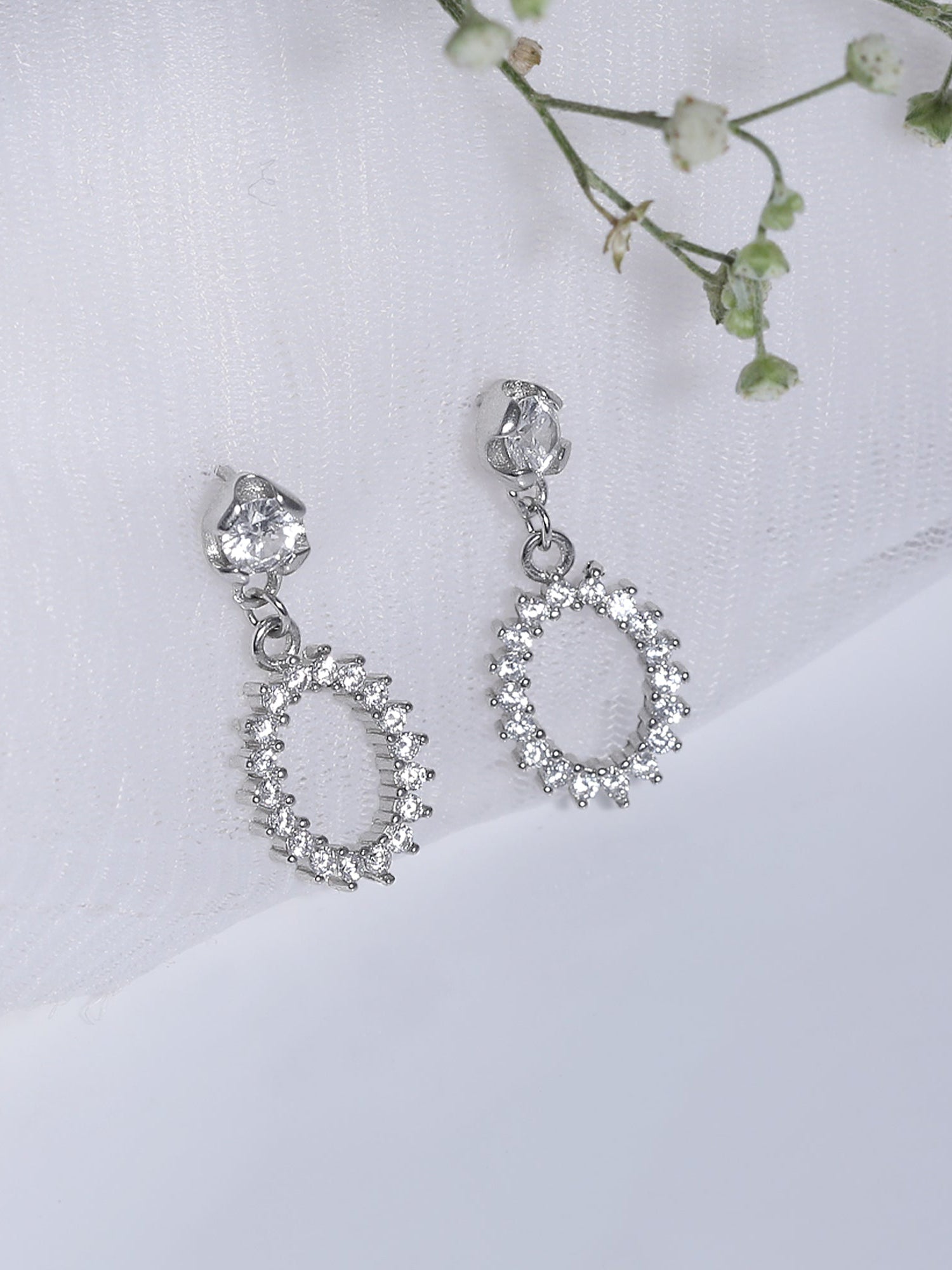 Silver Hollow Zircon Drop Studs