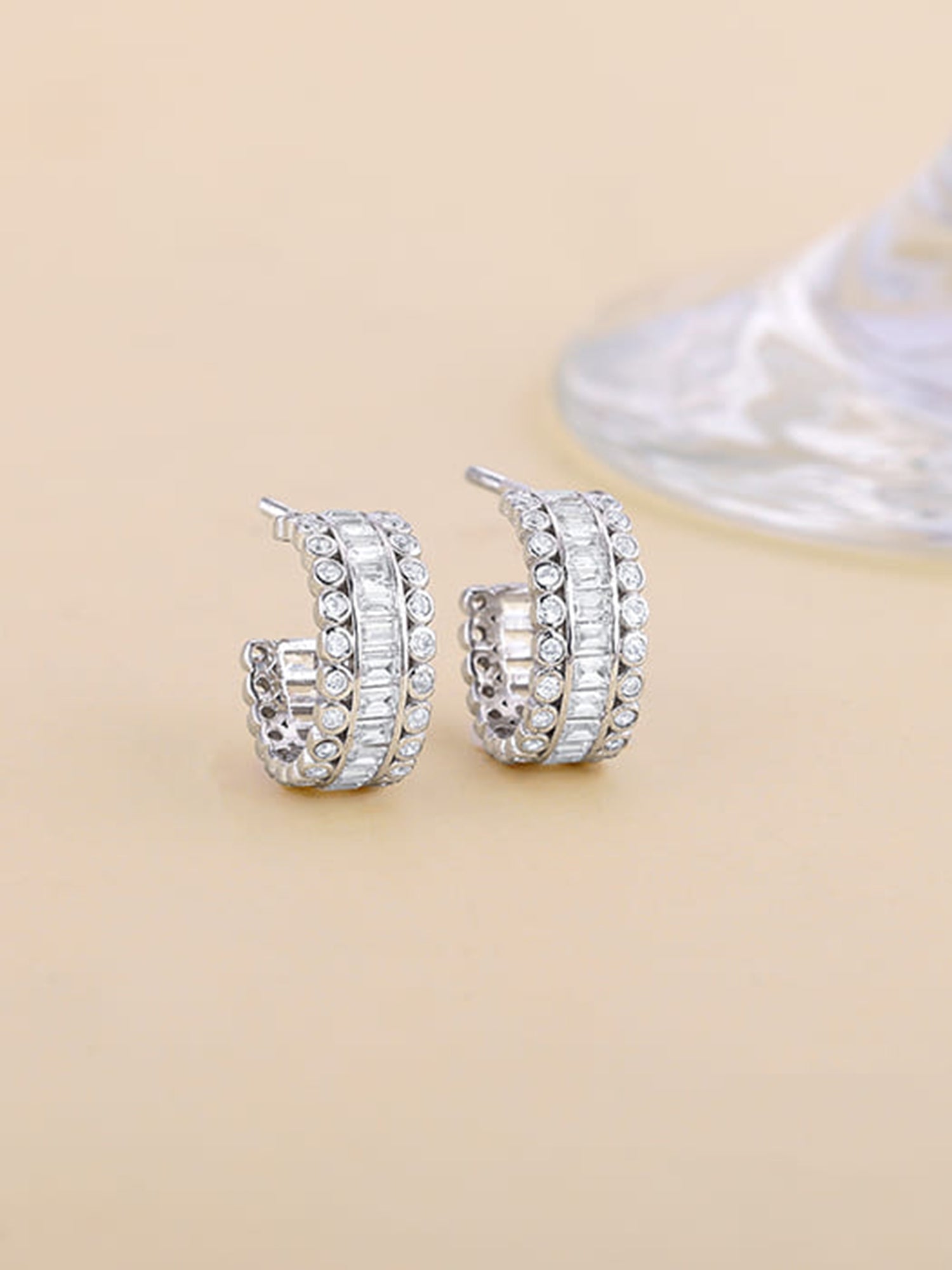 Silver Zircon Charm Earrings