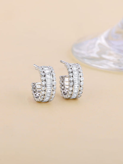 Silver Zircon Charm Earrings
