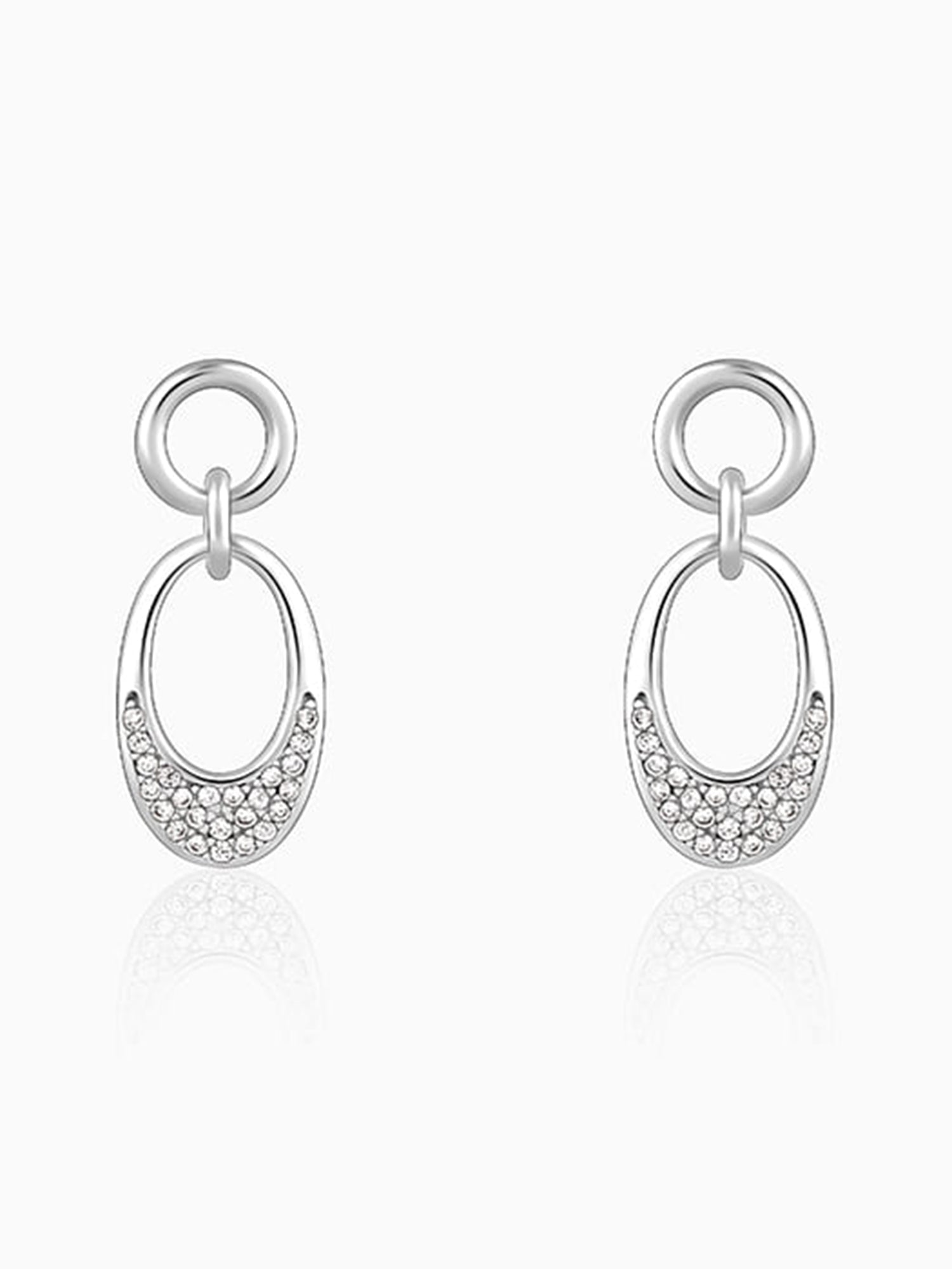 Silver Zircon Crescent Oval Earrings