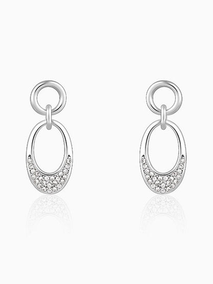 Silver Zircon Crescent Oval Earrings