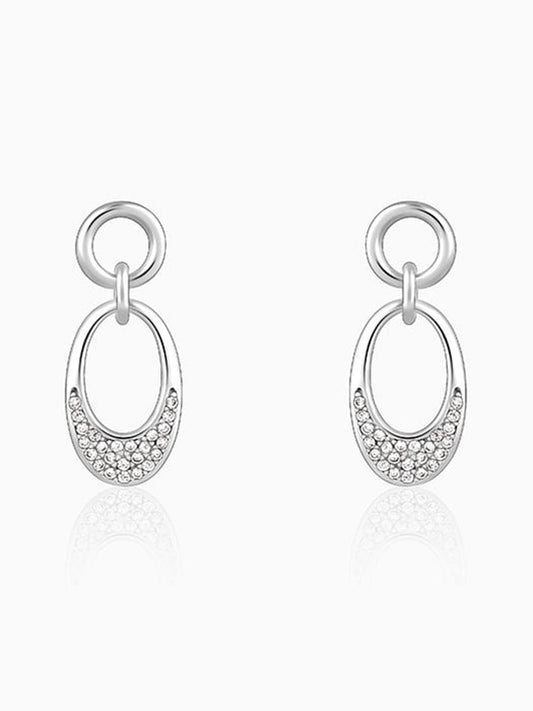 Silver Zircon Crescent Oval Earrings