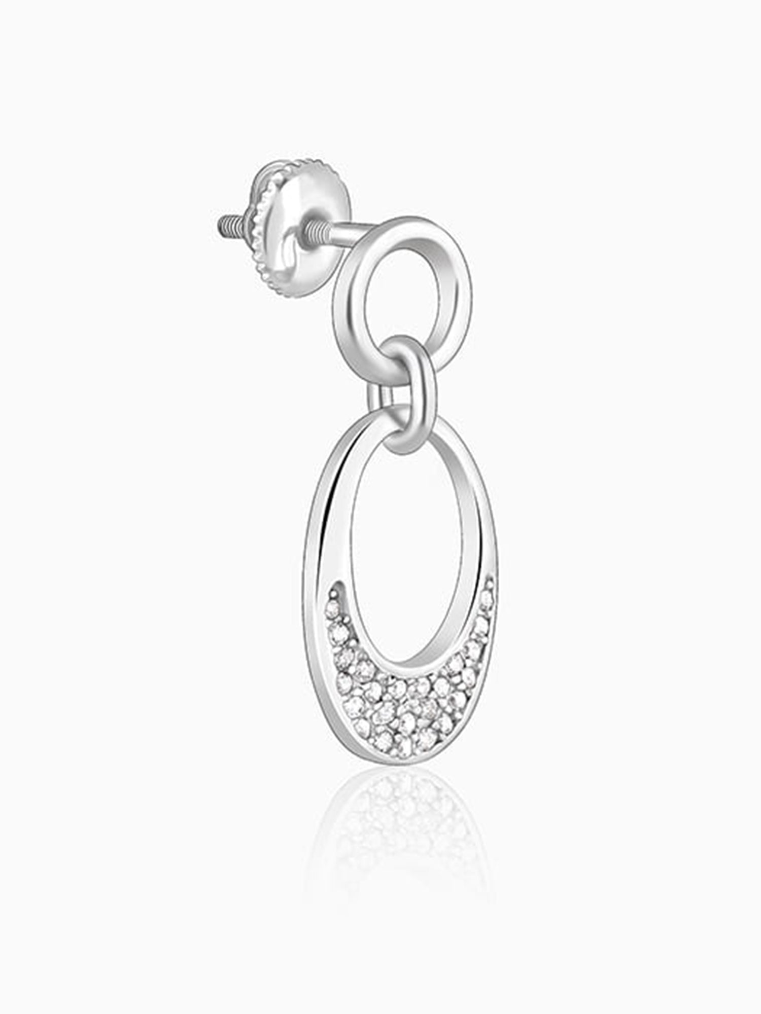 Silver Zircon Crescent Oval Earrings