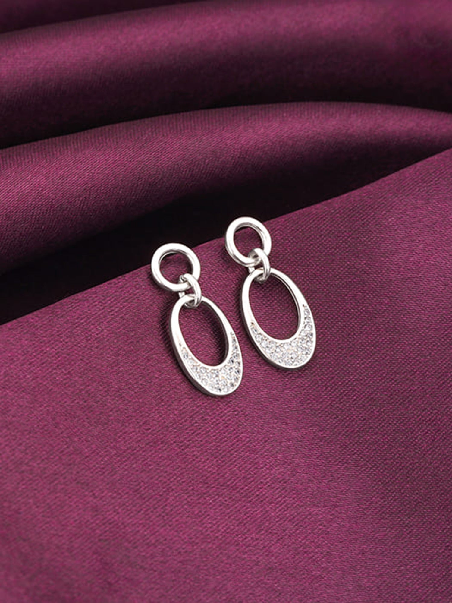Silver Zircon Crescent Oval Earrings