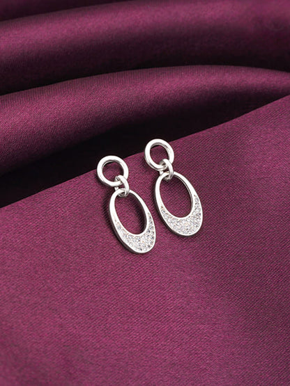 Silver Zircon Crescent Oval Earrings