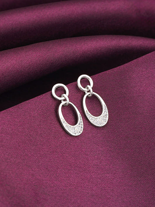 Silver Zircon Crescent Oval Earrings