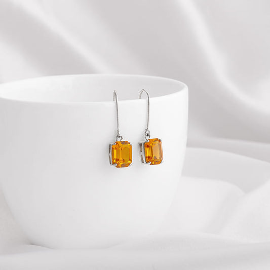 Silver Amber Drop Earrings