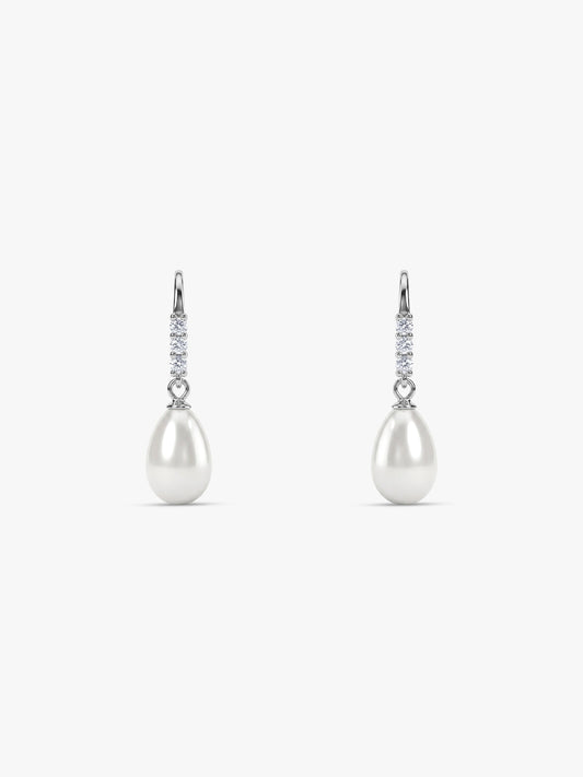Silver Drops of Pearl Earrings
