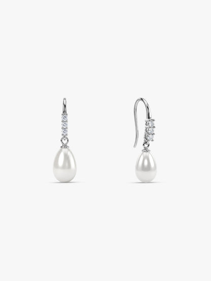 Silver Drops of Pearl Earrings
