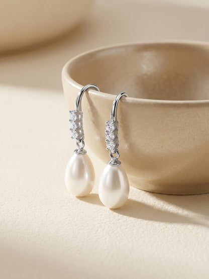 Silver Drops of Pearl Earrings