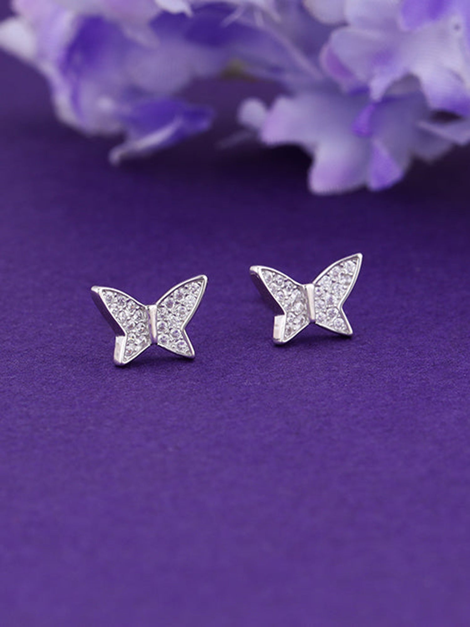 Silver Zircon Shining Butterfly Studs
