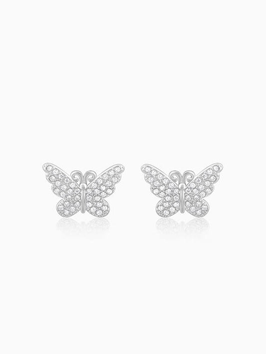 Silver Zircon Butterfly Studs