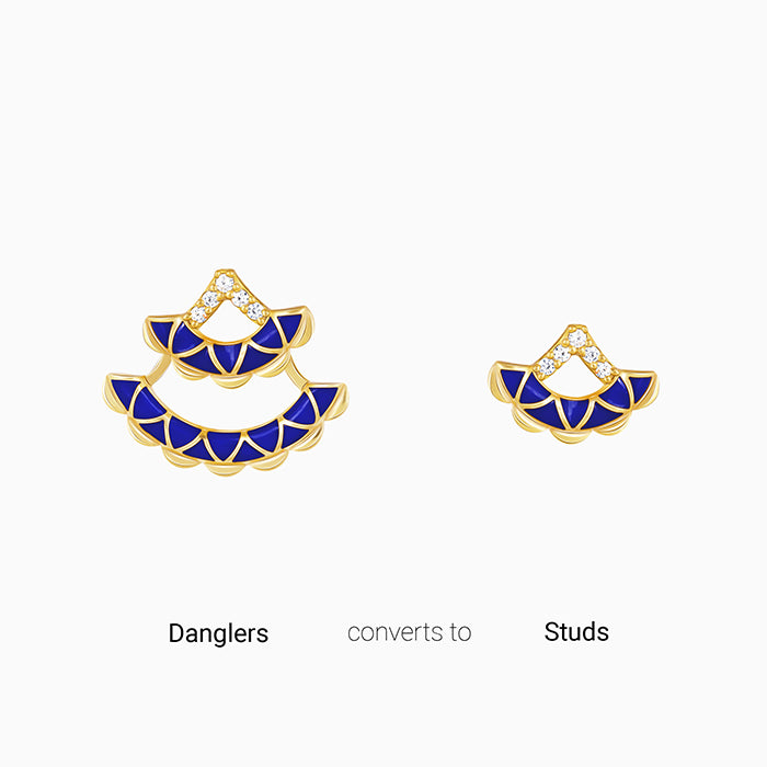 Golden Royal Blue Layered Earrings